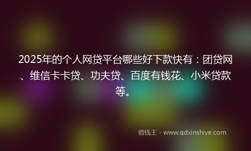 2025年的个人网贷平台哪些好下款快有：团贷网、维信卡卡贷、功夫贷、百度有钱花、小米贷款等。