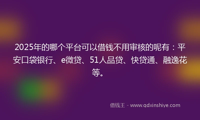 2025年的哪个平台可以借钱不用审核的呢有：平安口袋银行、e微贷、51人品贷、快贷通、融逸花等。