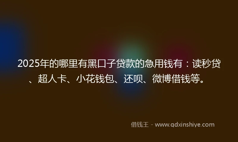 2025年的哪里有黑口子贷款的急用钱有：读秒贷、超人卡、小花钱包、还呗、微博借钱等。