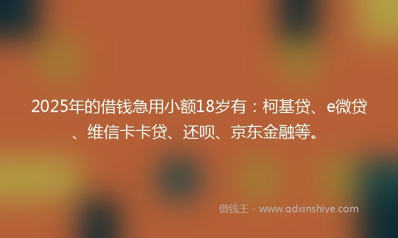 2025年的借钱急用小额18岁有：柯基贷、e微贷、维信卡卡贷、还呗、京东金融等。