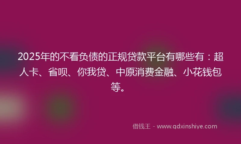 2025年的不看负债的正规贷款平台有哪些有：超人卡、省呗、你我贷、中原消费金融、小花钱包等。