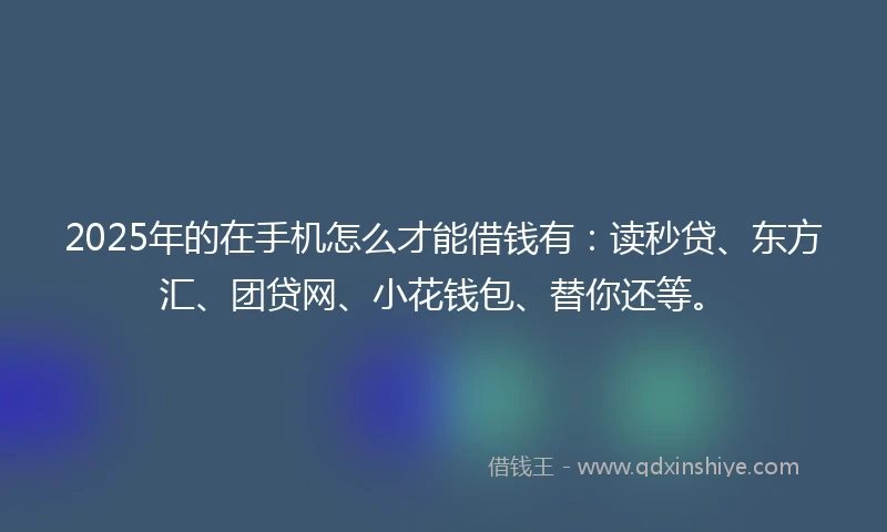 2025年的在手机怎么才能借钱有：读秒贷、东方汇、团贷网、小花钱包、替你还等。