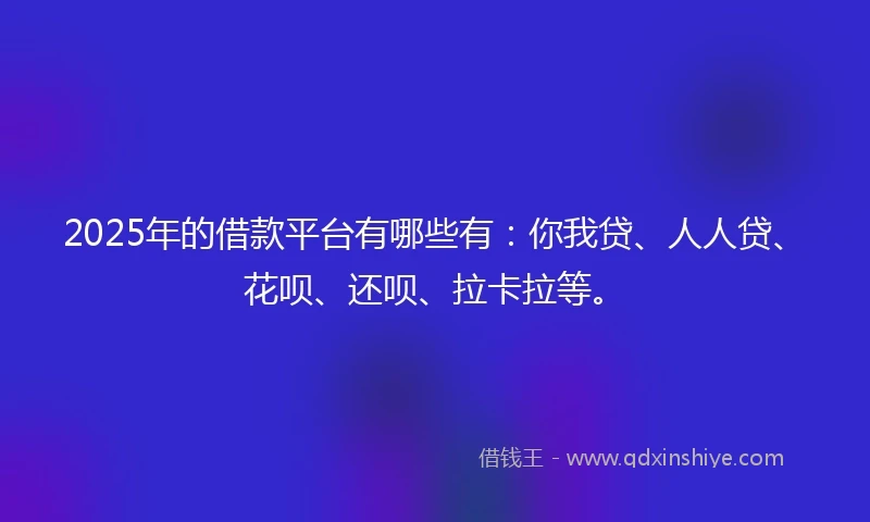 2025年的借款平台有哪些有：你我贷、人人贷、花呗、还呗、拉卡拉等。