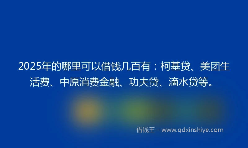 2025年的哪里可以借钱几百有：柯基贷、美团生活费、中原消费金融、功夫贷、滴水贷等。
