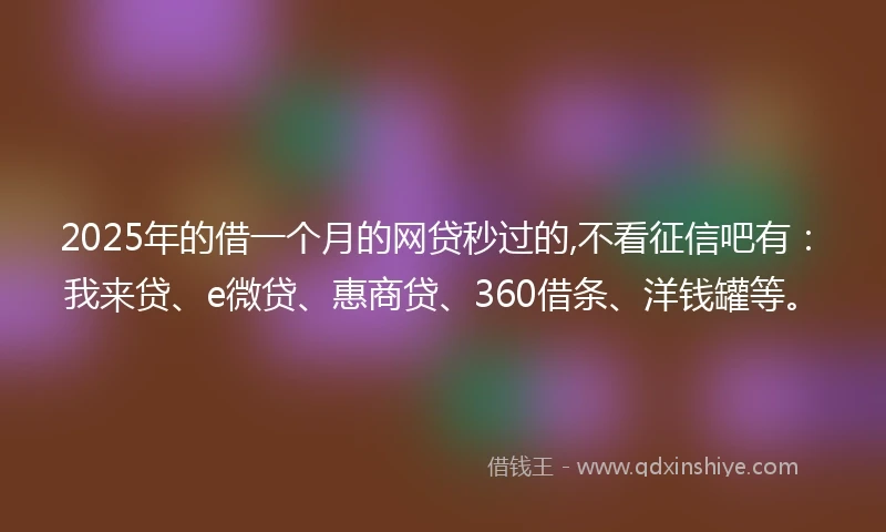 2025年的借一个月的网贷秒过的,不看征信吧有：我来贷、e微贷、惠商贷、360借条、洋钱罐等。