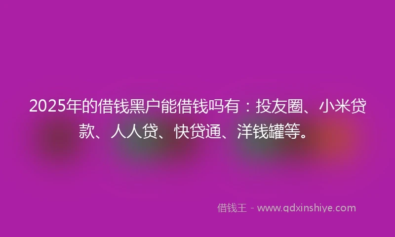 2025年的借钱黑户能借钱吗有：投友圈、小米贷款、人人贷、快贷通、洋钱罐等。