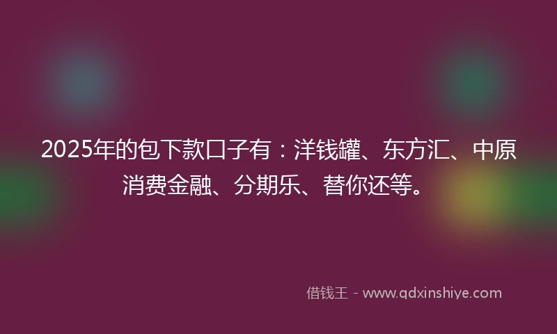 2025年的包下款口子有：洋钱罐、东方汇、中原消费金融、分期乐、替你还等。