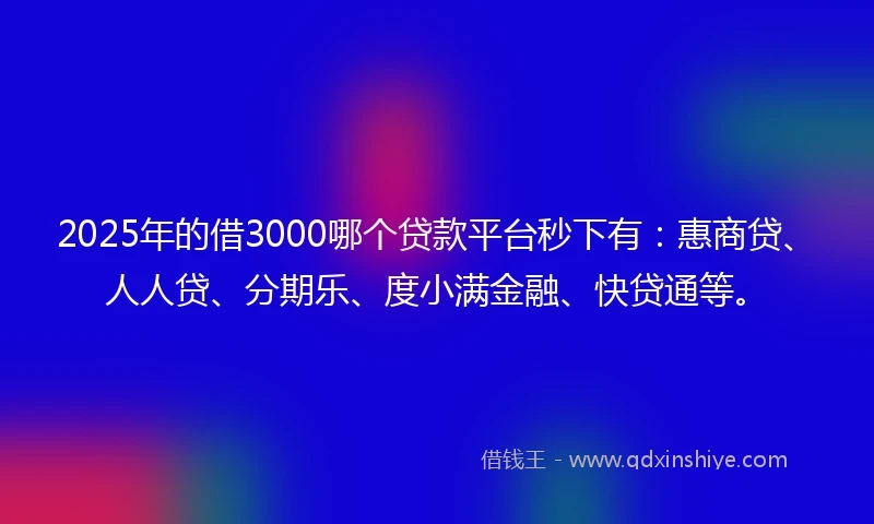 2025年的借3000哪个贷款平台秒下有：惠商贷、人人贷、分期乐、度小满金融、快贷通等。