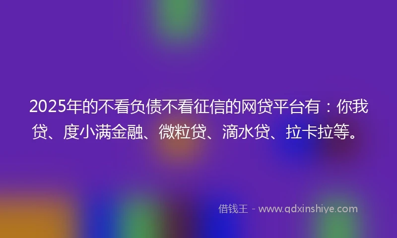 2025年的不看负债不看征信的网贷平台有：你我贷、度小满金融、微粒贷、滴水贷、拉卡拉等。