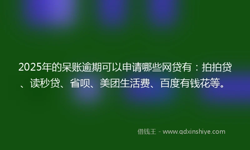 2025年的呆账逾期可以申请哪些网贷有：拍拍贷、读秒贷、省呗、美团生活费、百度有钱花等。