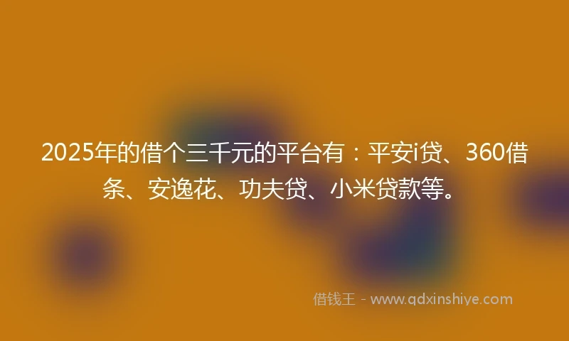 2025年的借个三千元的平台有：平安i贷、360借条、安逸花、功夫贷、小米贷款等。
