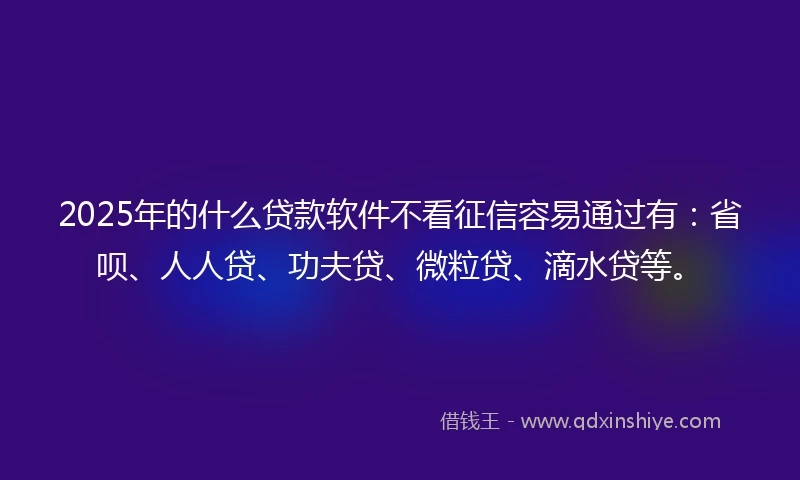 2025年的什么贷款软件不看征信容易通过有：省呗、人人贷、功夫贷、微粒贷、滴水贷等。