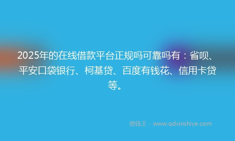 2025年的在线借款平台正规吗可靠吗有：省呗、平安口袋银行、柯基贷、百度有钱花、信用卡贷等。