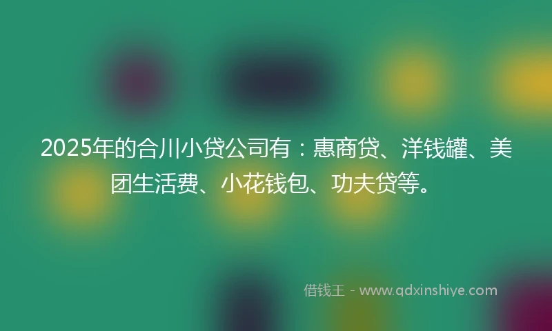 2025年的合川小贷公司有：惠商贷、洋钱罐、美团生活费、小花钱包、功夫贷等。