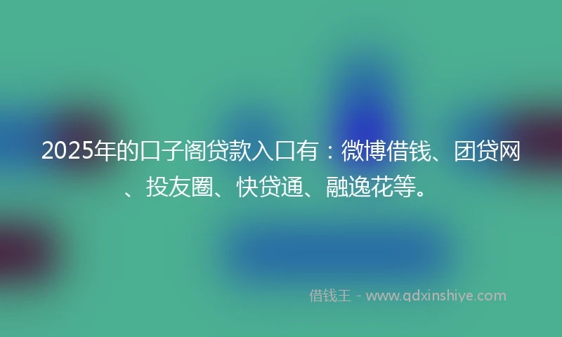 2025年的口子阁贷款入口有：微博借钱、团贷网、投友圈、快贷通、融逸花等。