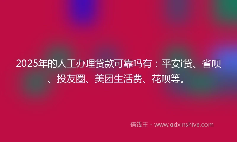 2025年的人工办理贷款可靠吗有：平安i贷、省呗、投友圈、美团生活费、花呗等。
