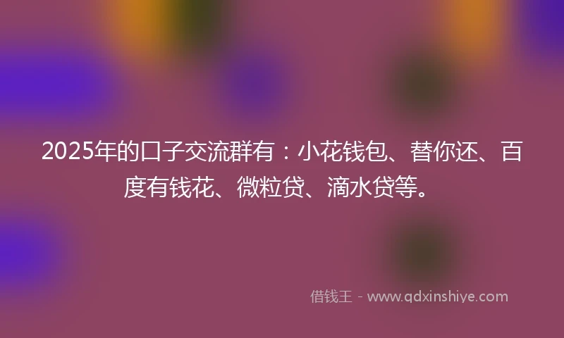 2025年的口子交流群有：小花钱包、替你还、百度有钱花、微粒贷、滴水贷等。