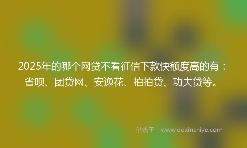 2025年的哪个网贷不看征信下款快额度高的有：省呗、团贷网、安逸花、拍拍贷、功夫贷等。