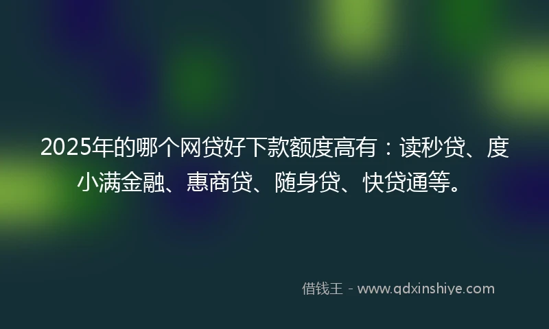 2025年的哪个网贷好下款额度高有：读秒贷、度小满金融、惠商贷、随身贷、快贷通等。