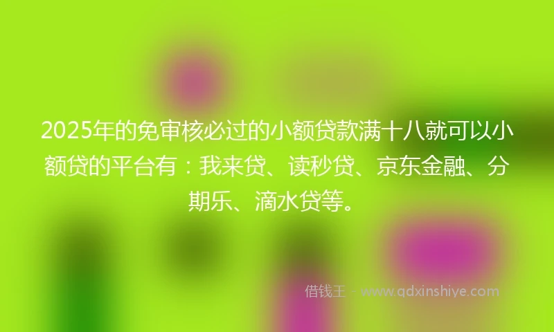 2025年的免审核必过的小额贷款满十八就可以小额贷的平台有：我来贷、读秒贷、京东金融、分期乐、滴水贷等。