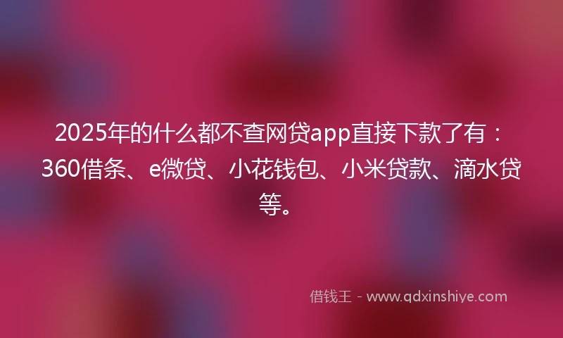 2025年的什么都不查网贷app直接下款了有：360借条、e微贷、小花钱包、小米贷款、滴水贷等。