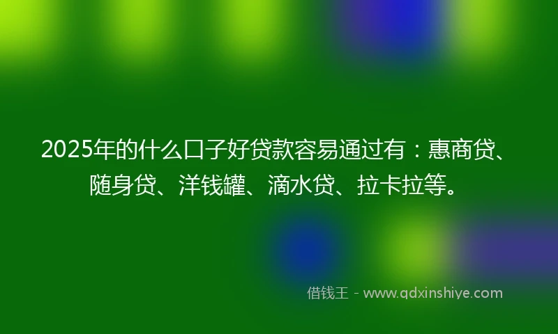 2025年的什么口子好贷款容易通过有：惠商贷、随身贷、洋钱罐、滴水贷、拉卡拉等。