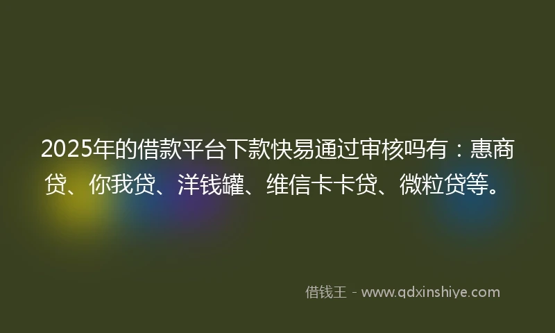 2025年的借款平台下款快易通过审核吗有：惠商贷、你我贷、洋钱罐、维信卡卡贷、微粒贷等。