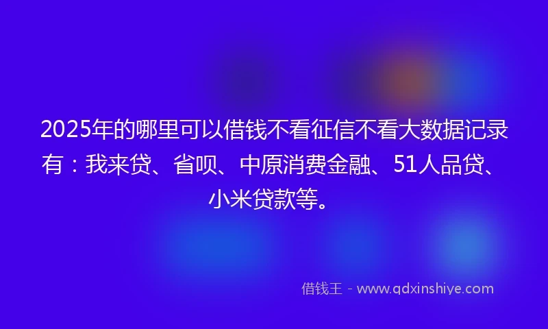2025年的哪里可以借钱不看征信不看大数据记录有：我来贷、省呗、中原消费金融、51人品贷、小米贷款等。