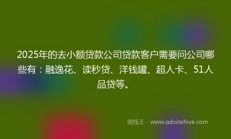 2025年的去小额贷款公司贷款客户需要问公司哪些有：融逸花、读秒贷、洋钱罐、超人卡、51人品贷等。