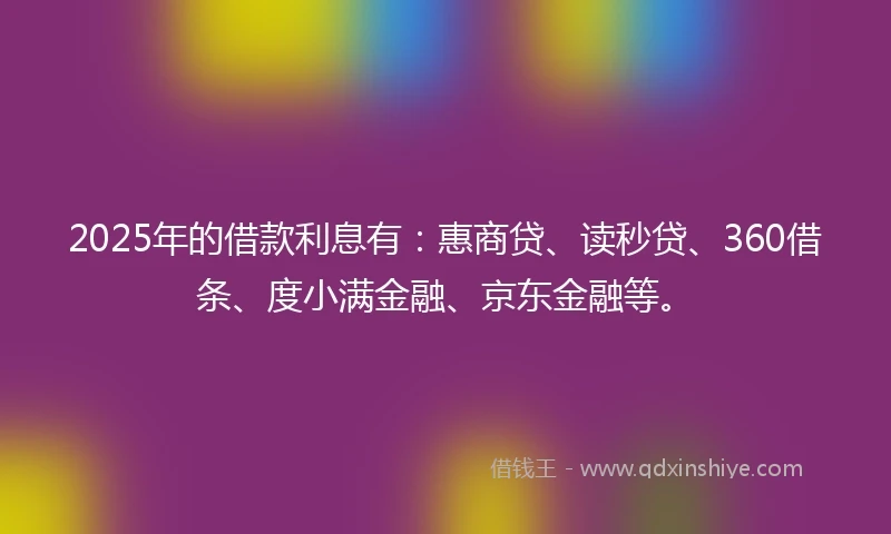 2025年的借款利息有：惠商贷、读秒贷、360借条、度小满金融、京东金融等。