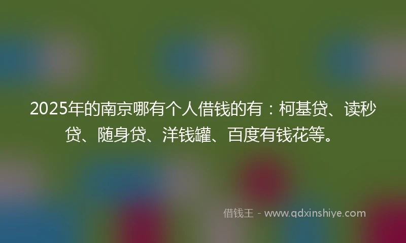 2025年的南京哪有个人借钱的有：柯基贷、读秒贷、随身贷、洋钱罐、百度有钱花等。