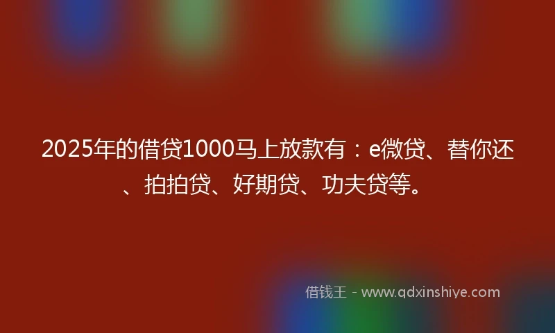 2025年的借贷1000马上放款有：e微贷、替你还、拍拍贷、好期贷、功夫贷等。