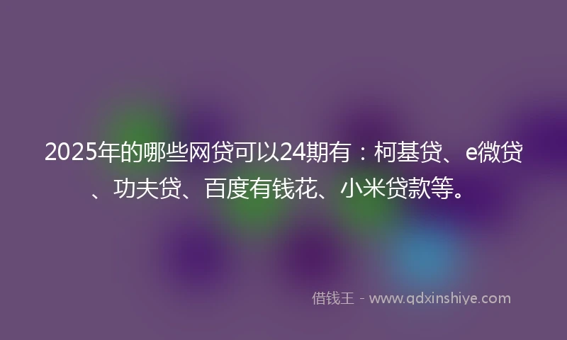 2025年的哪些网贷可以24期有：柯基贷、e微贷、功夫贷、百度有钱花、小米贷款等。
