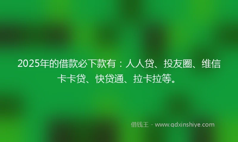 2025年的借款必下款有：人人贷、投友圈、维信卡卡贷、快贷通、拉卡拉等。
