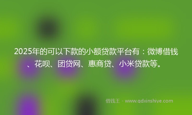 2025年的可以下款的小额贷款平台有：微博借钱、花呗、团贷网、惠商贷、小米贷款等。