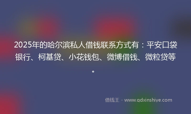 2025年的哈尔滨私人借钱联系方式有：平安口袋银行、柯基贷、小花钱包、微博借钱、微粒贷等。