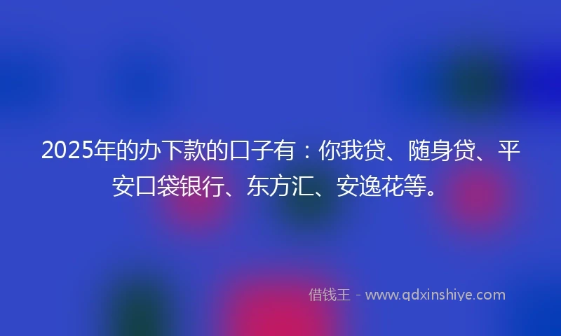 2025年的办下款的口子有：你我贷、随身贷、平安口袋银行、东方汇、安逸花等。