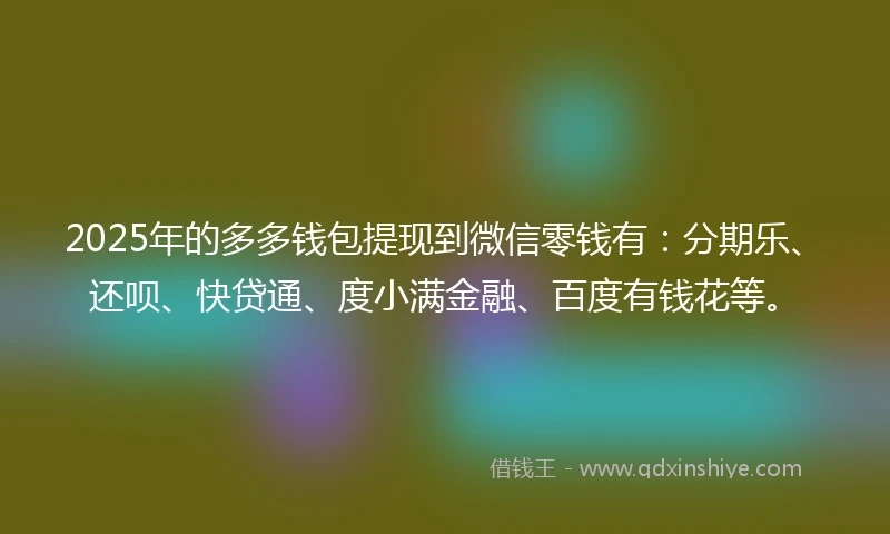 2025年的多多钱包提现到微信零钱有：分期乐、还呗、快贷通、度小满金融、百度有钱花等。