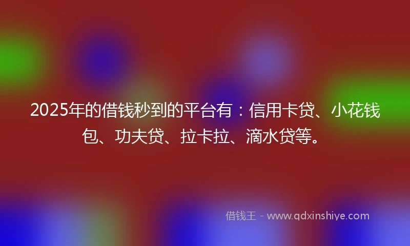 2025年的借钱秒到的平台有：信用卡贷、小花钱包、功夫贷、拉卡拉、滴水贷等。