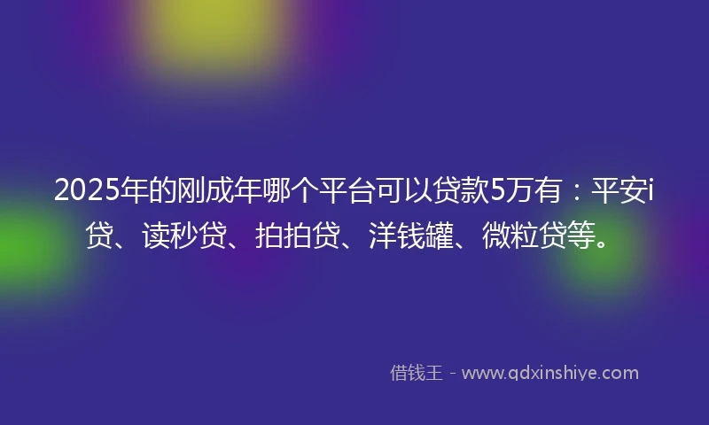 2025年的刚成年哪个平台可以贷款5万有：平安i贷、读秒贷、拍拍贷、洋钱罐、微粒贷等。