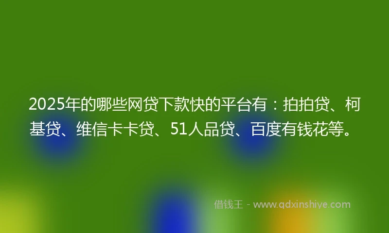 2025年的哪些网贷下款快的平台有：拍拍贷、柯基贷、维信卡卡贷、51人品贷、百度有钱花等。