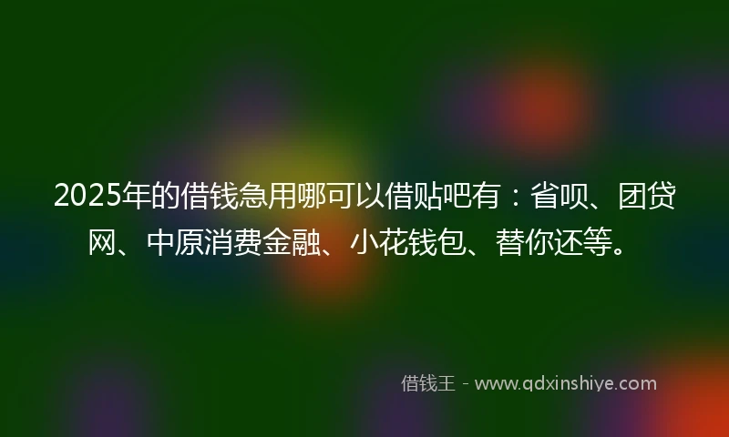 2025年的借钱急用哪可以借贴吧有:省呗、团贷网、中原消费金融、小花钱包、替你还等。