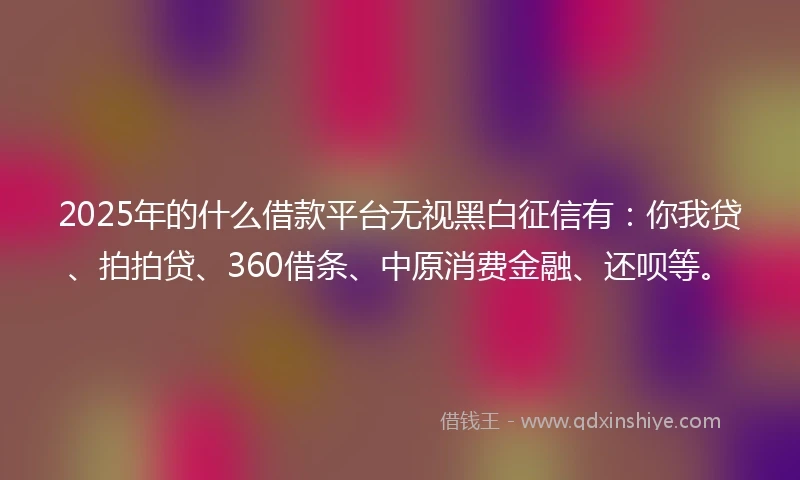 2025年的什么借款平台无视黑白征信有:你我贷、拍拍贷、360借条、中原消费金融、还呗等。