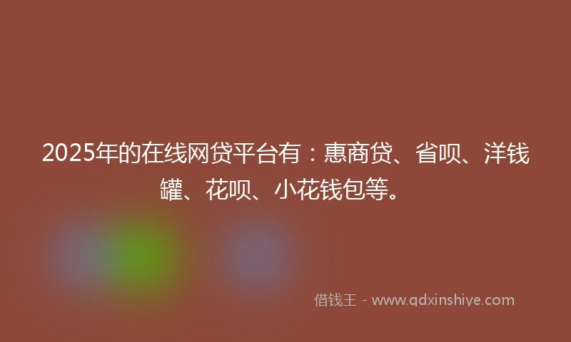 2025年的在线网贷平台有：惠商贷、省呗、洋钱罐、花呗、小花钱包等。