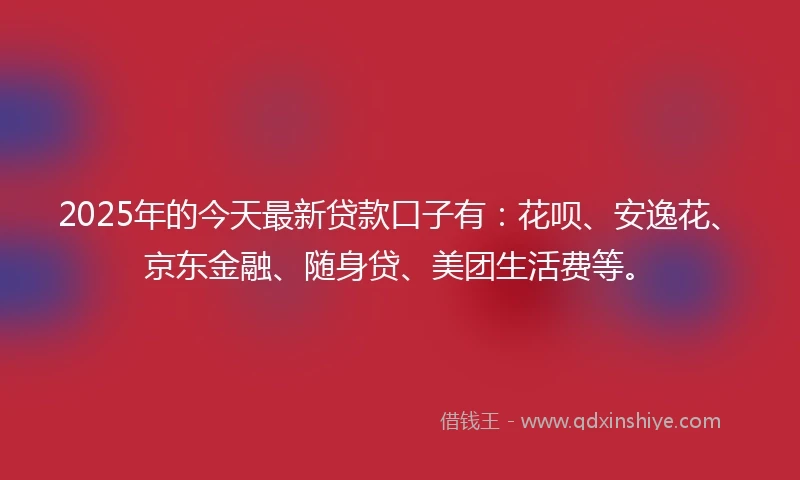 2025年的今天最新贷款口子有：花呗、安逸花、京东金融、随身贷、美团生活费等。