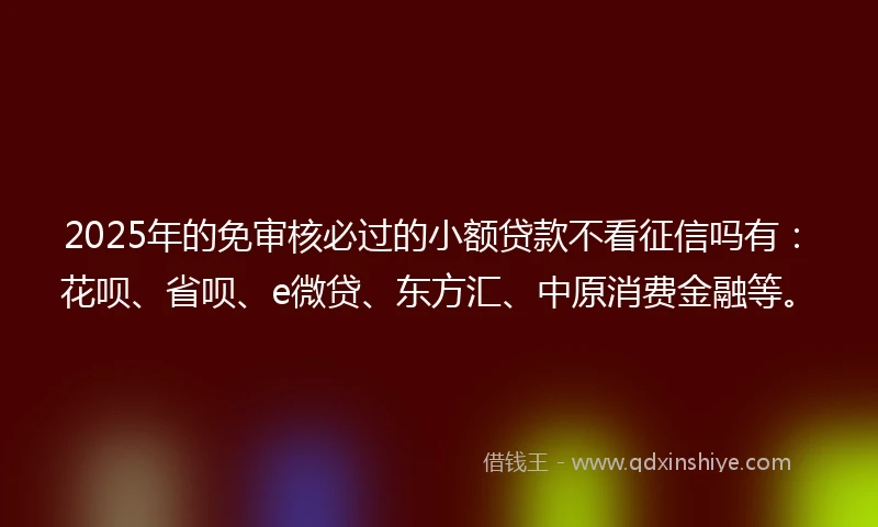 2025年的免审核必过的小额贷款不看征信吗有：花呗、省呗、e微贷、东方汇、中原消费金融等。