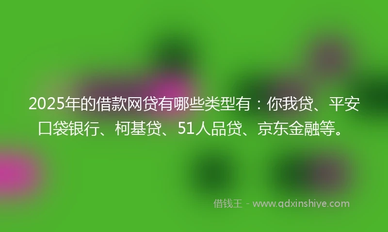 2025年的借款网贷有哪些类型有:你我贷、平安口袋银行、柯基贷、51人品贷、京东金融等。