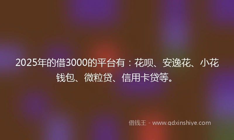 2025年的借3000的平台有：花呗、安逸花、小花钱包、微粒贷、信用卡贷等。