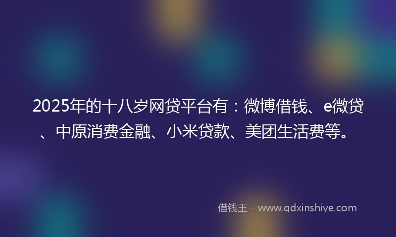 2025年的十八岁网贷平台有:微博借钱、e微贷、中原消费金融、小米贷款、美团生活费等。