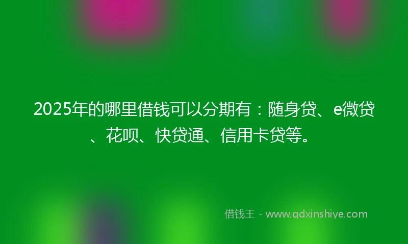 2025年的哪里借钱可以分期有:随身贷、e微贷、花呗、快贷通、信用卡贷等。